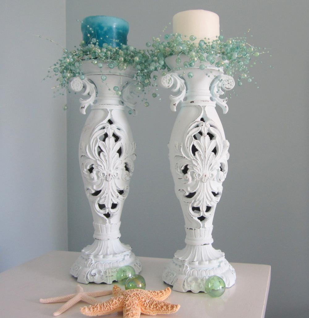 beach decor candlesticks nautical cottage shabby chic candle sticks light aqua ornate on luulla beach decor candlesticks nautical cottage shabby chic candle sticks light aqua ornate on luulla