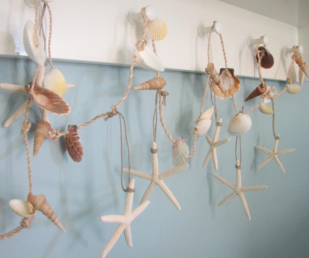Seashell Garland Beach Decor - Nautical Decor Starfish Garland w Shells & White Starfish
