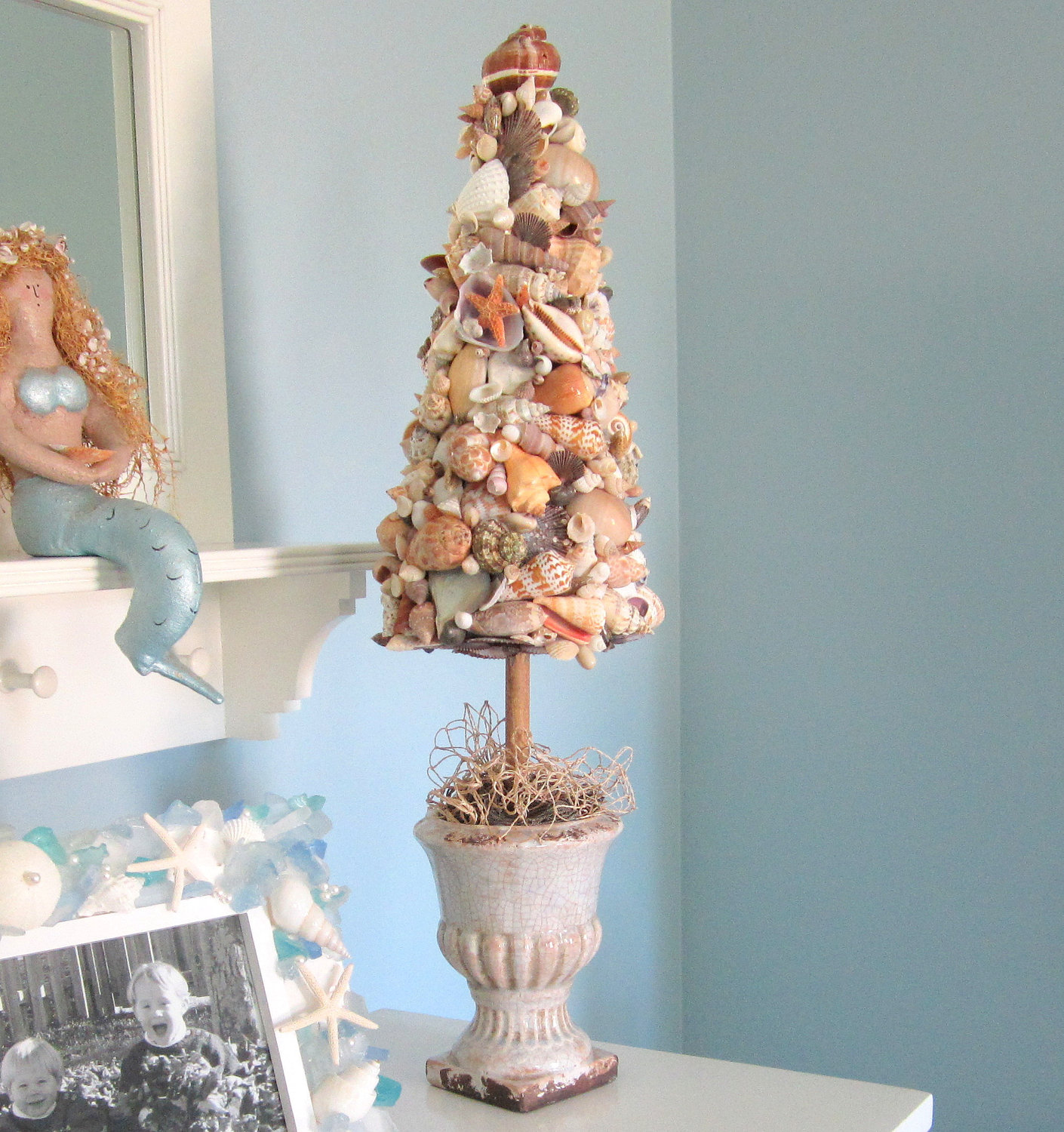 beach decor seashell topiary tree nautical decor shell beach decor seashell topiary tree nautical decor shell